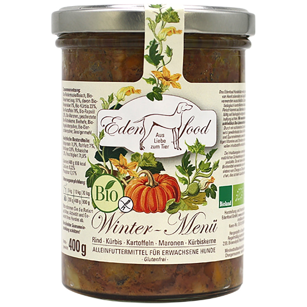 Edenfood : Dog Menu bio Hiver Bœuf, Potiron, Pomme de terre & Marrons