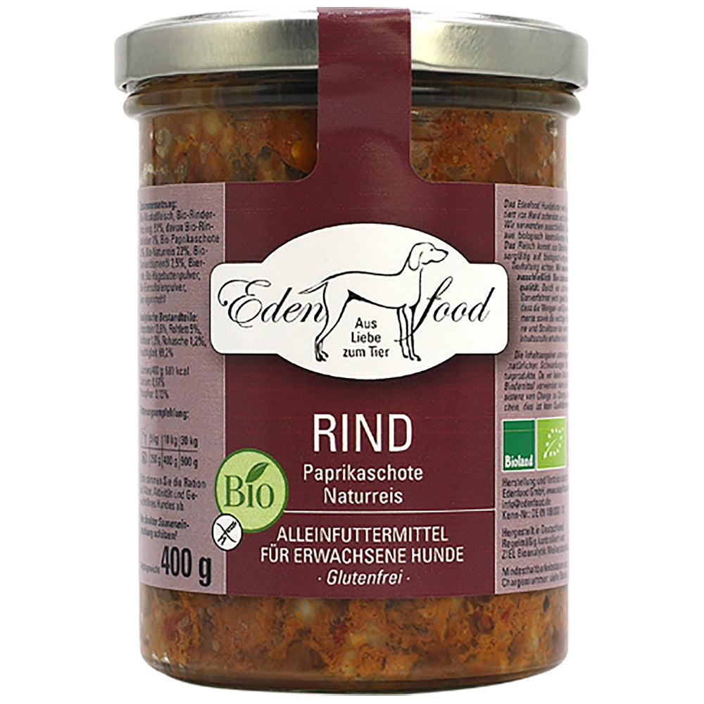 Edenfood : Dog Menu bio Bœuf 1, Poivron & Riz complet