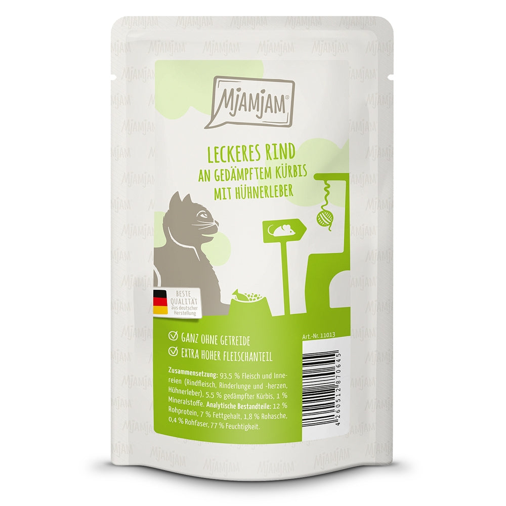 MjAMjAM Katze Quetschie Leckeres Rind & gedämpfter Kürbis