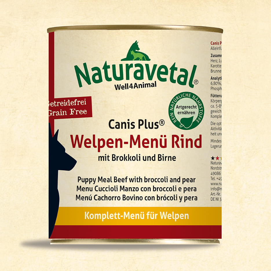 Naturavetal Canis Plus Welpen-Menü Rind mit Brokkoli und Moor
