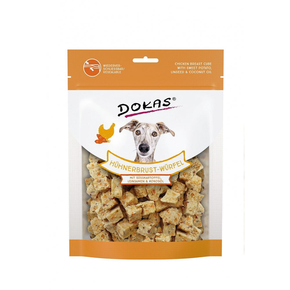 Dokas Dog Hühnerbrust-Würfel mit Süßkartoffel, Leinsamen & Kokosöl