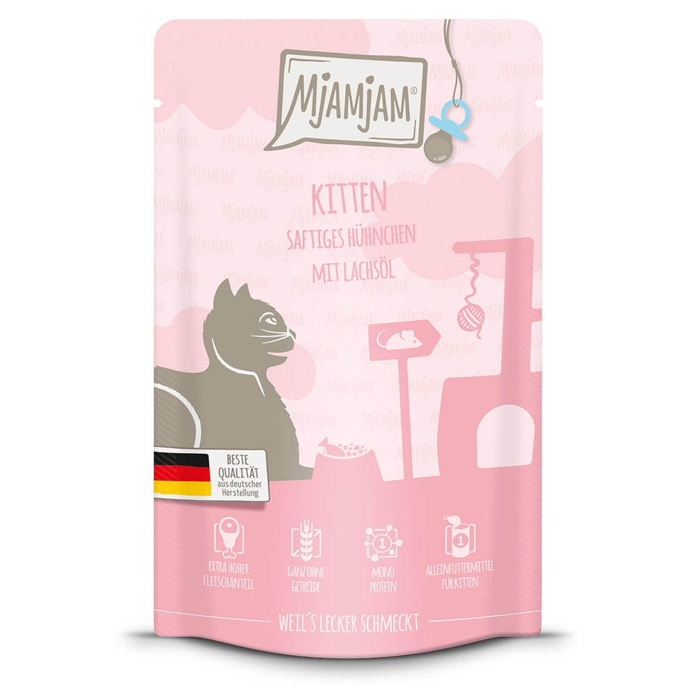 MjAMjAM : Pâtée Chaton Sachet Poulet juteux & Huile de saumon